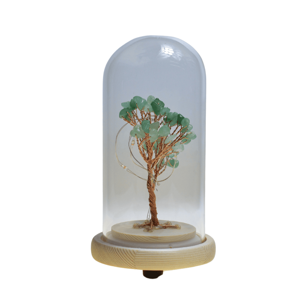 Copac in cupola de sticla cu lumina multicolora cristal natural aventurin 13cm