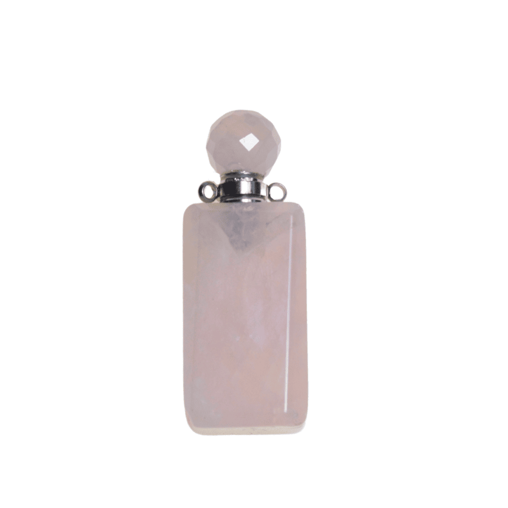 Pandantiv cristal natural cuart roz sticluta model 4 cu agatatoare argintie 42cm