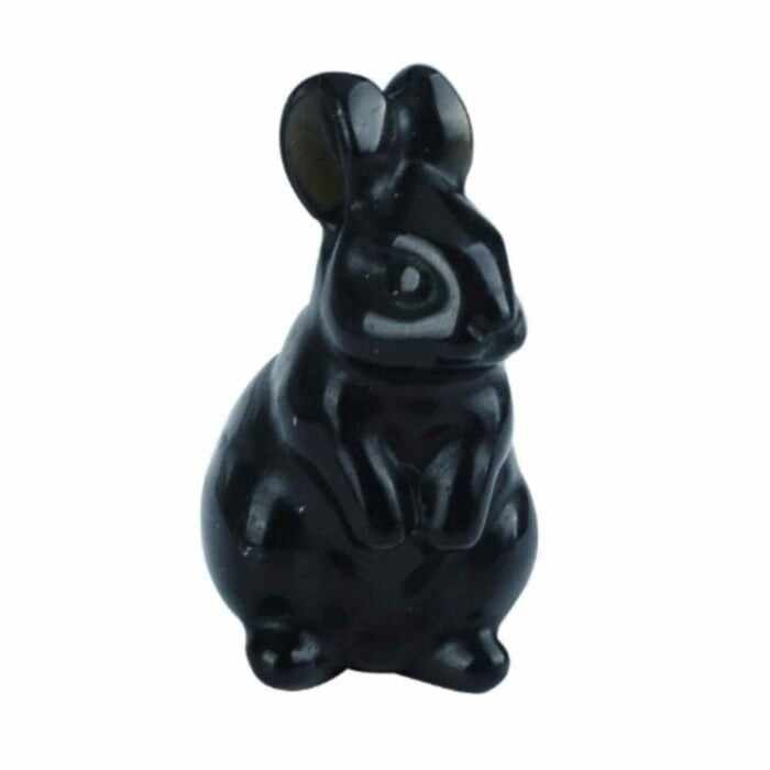 Figurina 4 cm cu forma de iepure sculptata manual din Obsidian natural - Cristale si pietre vindecatoare semipretioase cu animale