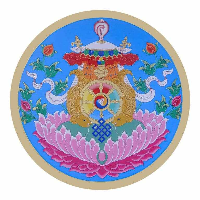 Abtibild sticker feng shui cu cele 8 simboluri tibetane model 2 - 11cm