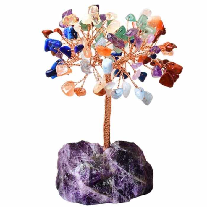 Copacel 12-13 cm din 7 pietre naturale Chakra si baza din cristal natural Ametist pentru noroc si prosperitate