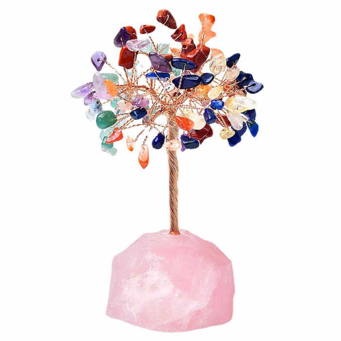 Copacel 12-13 cm din 7 pietre naturale Chakra si baza din cristal natural Cuart Roz pentru noroc si prosperitate
