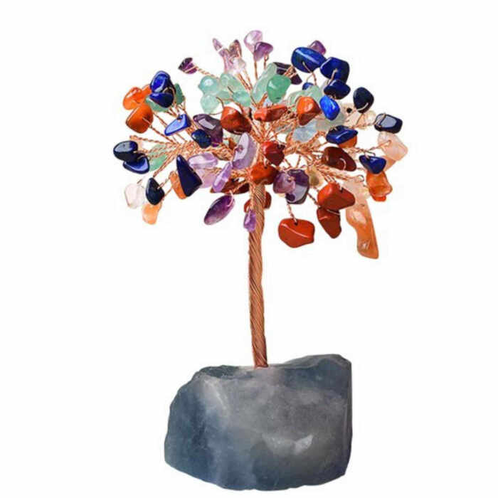 Copacel 12-13 cm din 7 pietre naturale Chakra si baza din cristal natural Fluorit pentru noroc si prosperitate
