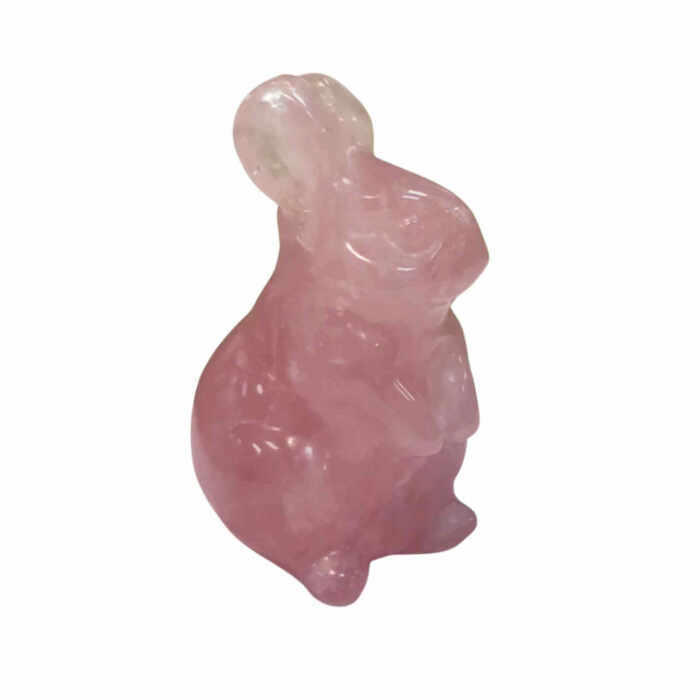 Figurina 4 cm cu forma de iepure sculptata manual din Cuart roz natural - Cristale si pietre vindecatoare semipretioase cu animale